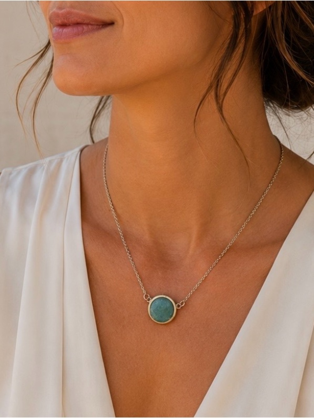Teal Druzy-Style Pendant Necklace